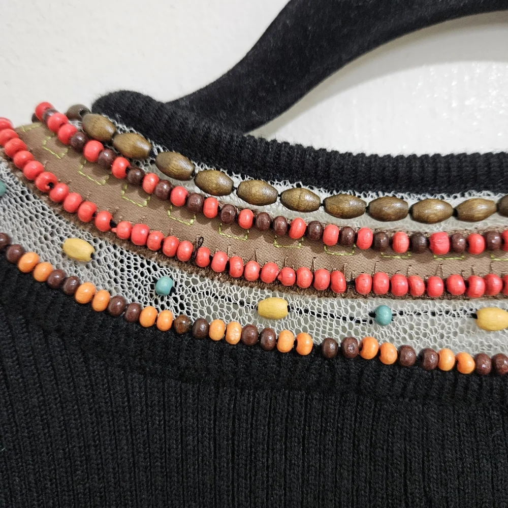 NEW Vintage Berek Takako Sakon Beaded Ribbed Knit Top Black Boho Art To Wear M - Picture 11 of 14